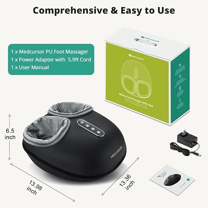 Medcursor Foot Massager with Heat - Shiatsu Feet Massage Machine Delivers Relief for Tired Muscles & Plantar, Deep Kneading Therapy, Multi-Level Settings for Home, Office Use, Size up to 13"