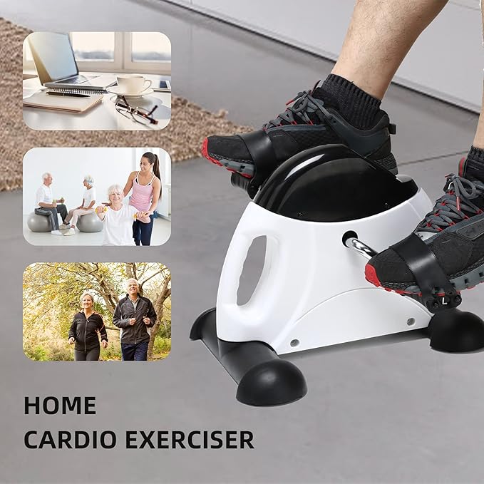 Under Desk Pedal Exerciser with LCD Screen Displays Design for Legs and Arms Workout, Suitable for Office and Home Soft Training (White)