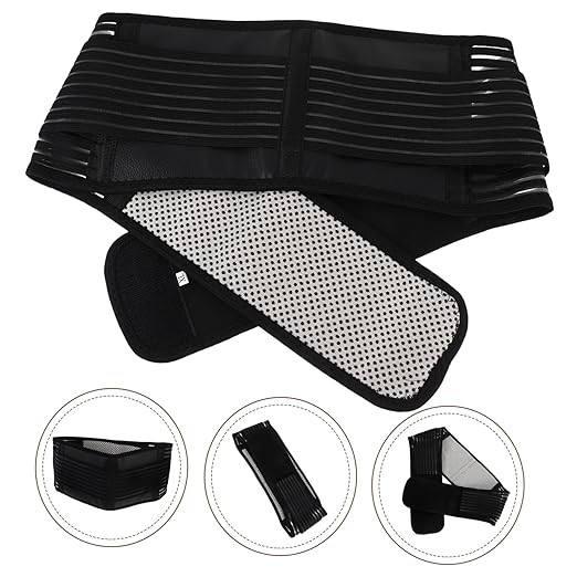 3pcs Portable Adjustable Self-heating Magnetic Therapy Back Support Belt Xl Breathable Lumbar Brace Double Pull Straps for Lower Back Black
