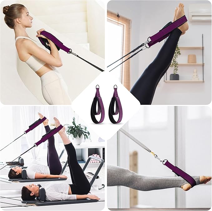 2PCS Comfortable Enhanced Thickness Pilates Double Loop Strap - D-Ring Strap for Home Gym & Yoga Workout Accessories