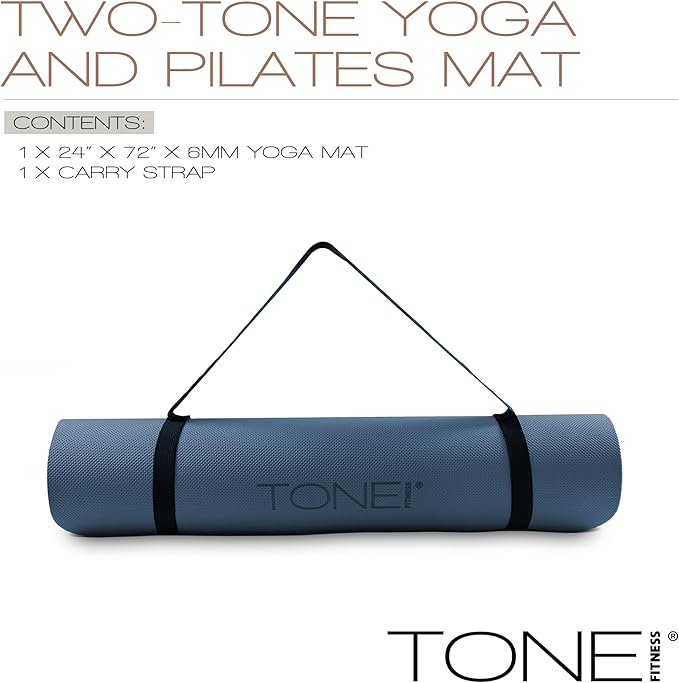 TONE Fitness Yoga Mat 1/4" Thick Non Slip Exercise & Pilates Mat for Home Workouts with Carrying Strap | Multiple Options
