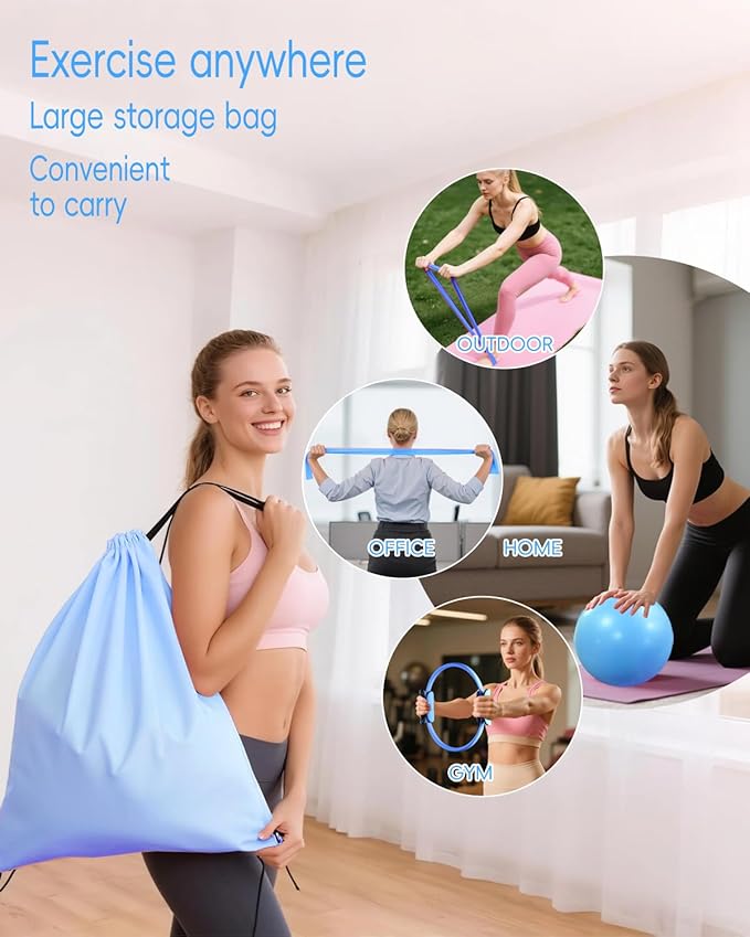 KABCON Pilates Kit for Home, Women Beginners Workout Essentials Set with 13" Ring, 9.8" Ball, Resistance Bands & Guide, 13/14/16 PCS Compact Pilates Equipment