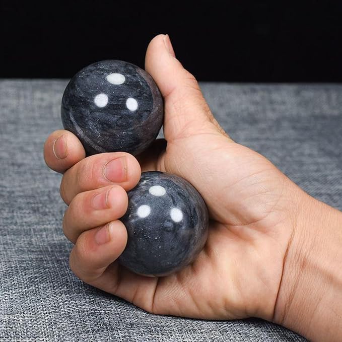 Traditional Chinese Baoding Balls, Marble Health Exercise Stress Relief Balls, Dark Grey, 2-Piece Set (Dark Grey, Large-1.89")