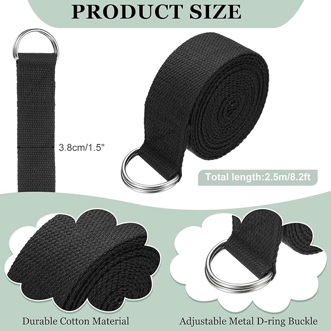 Yoga Strap for Stretching, Athletic Stretch Band with Adjustable Metal D Ring Buckle Yoga Bands