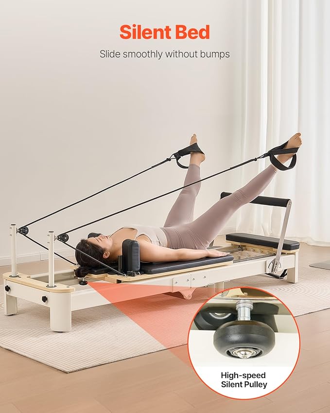 VEVOR Pilates Reformer Machine, Pilates Workout Equipment for Home Gym Studio Use, Pilates Reformer with Sitting Box and Jumpboard，fit for Beginners & Advanced Users