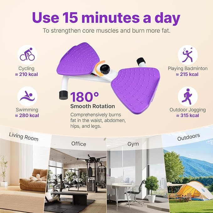 Waist Twister Machine with 300 lbs Weight Capacity, Abs Workout for Slim Waist and Core Ab Exercise, Noiseless Home Gym Exercise Equipment for Women Men, Pink and Purple