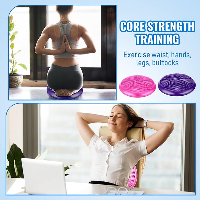 Leitee 3 Pcs Inflated Wobble Cushion Exercise Wiggle Seat for Sensory Flexible Seating Wobble Board Balance Disc Sensory Wiggle Seat Pad for Office Chair with Air Pump