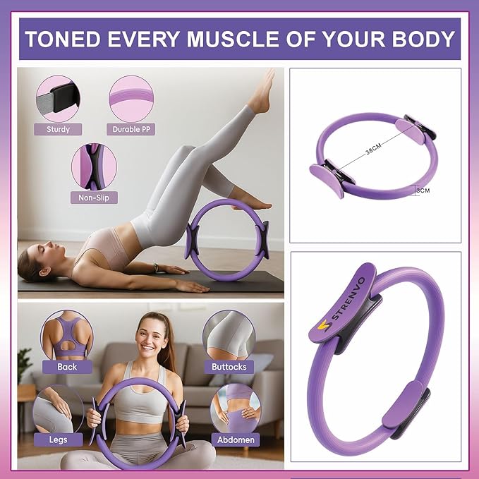 Yoga Pilates Ring Set for Home Workouts – 18 Pcs Fitness Kit for Women – Resistance & Toning Accessories with Circle Ring, Ideal for Full Body Toning & Flexibility