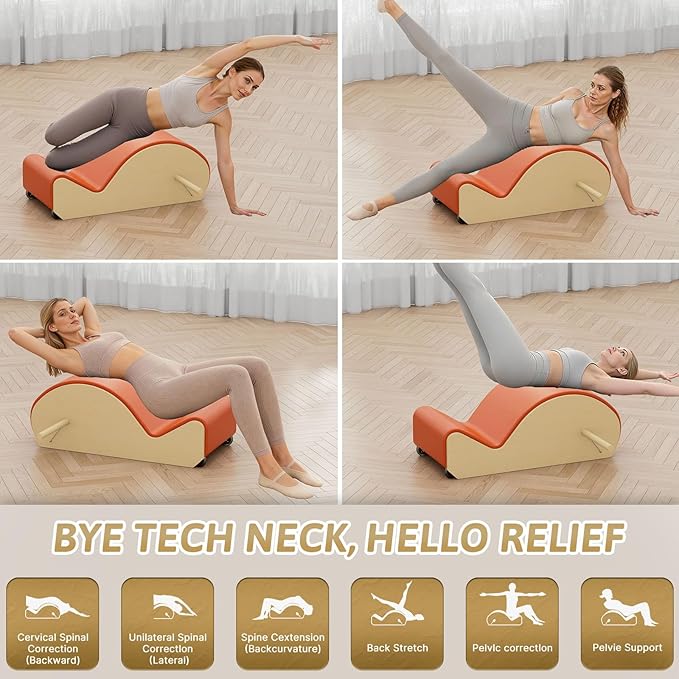 Wooden Orange Pilates Arc with Spine Corrector for Core Strengthening Back Pain Relief, Pilates Spinal Corrector Arch Barrel for Back Flexibility，at Home Reformer Pilates Posture