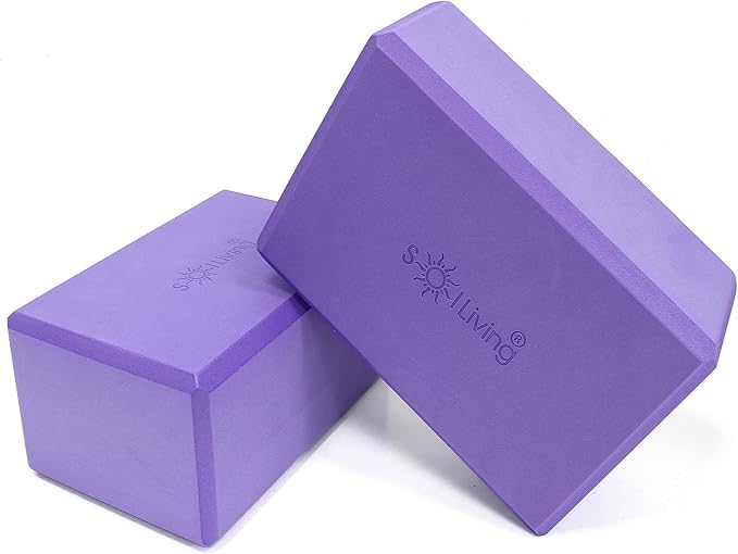 Sol Living Yoga Blocks 2 Pack High Density EVA Foam Yoga Cushion Stretching Pilates Meditation Exercise Equipment Support Deepen Poses Odor Free Non Slip Yoga Accessories - 4" x 6" x 9"- Purple