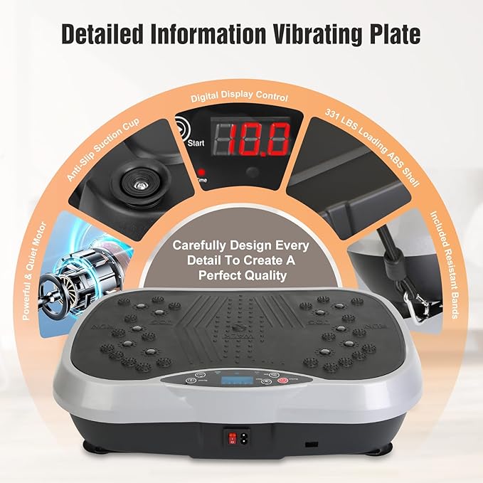 Vibration Plate Exercise Machine with 2 Resistant Bands,Whole Body Workout Vibration Platform,3 Modes Home Fitness Training Equipment for Weight Loss Fat Burner