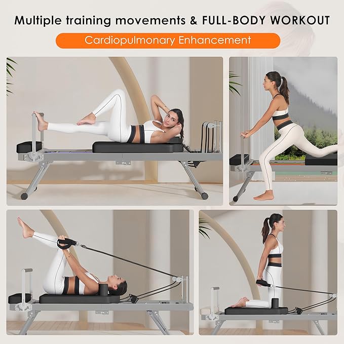 soges Foldable Pilates Reformer Machine for Home Gym, Pilates Workout Equipment for Beginner, Cardio Fitness High Strength Rebounder