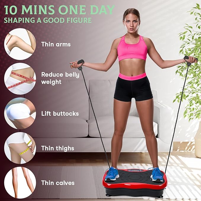 YOXIER Vibration Plate Exercise Machine, Power Waver Vibration Plate for Lymphatic Drainage,Weight Loss Shaping Toning Exercise Equipment,Vibration Plate 300lbs Capacity Max Bearing,Resistance Bands+
