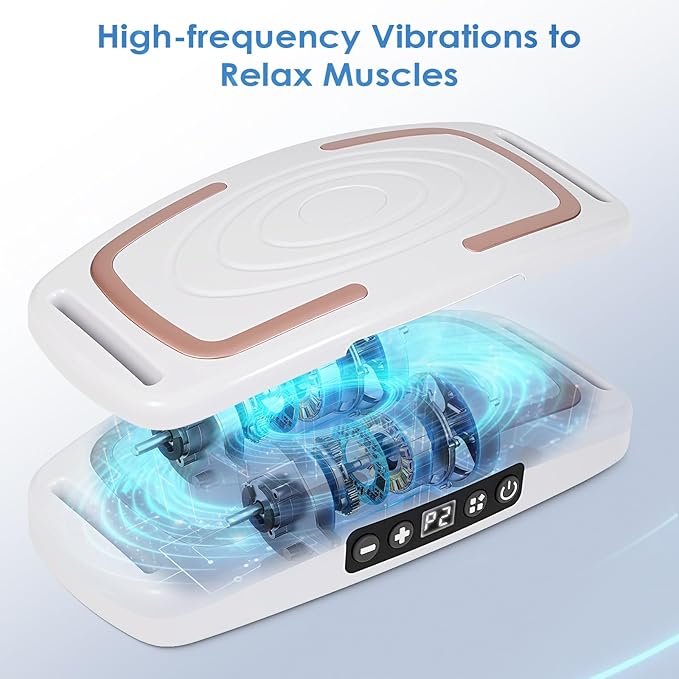 Heated Vibration Plate for Muscle Relief & Weight Loss, 9-Level Portable Cordless Massager with Heating, Mini Full-Body Fascia Ring for Lymphatic Drainage, Gift for Women (White)