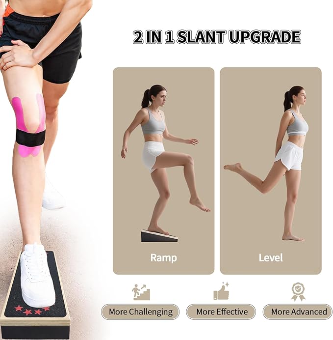2-in-1 Wobble Balance Board & Calf Stretcher (2-Pack) – for Ankle Physical Therapy, Home Gym Fitness, Senior Balance & Office Stretching, Portable Stability Trainer