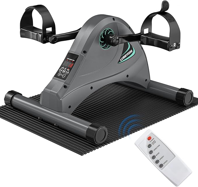 LUBBYGIM Mini Exercise Bike, Under Desk Bike Pedal Exerciser for Seniors & Physical Therapy, Electric Motorized Foot Pedal Machine for Arm and Leg Fitness, 6 Speed Levels
