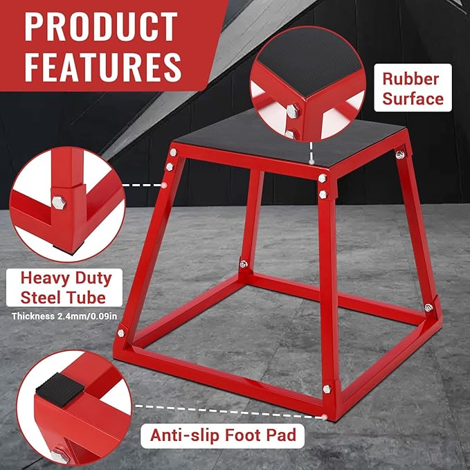 Plyometric Jump Box, Jumping Trainers Heavy-Duty Steel Plyo Boxes with Rubber Pad for Home Gym, Jump Platforms Step Up Box, Conditioning Strength Training 12"/18"/24"/30"