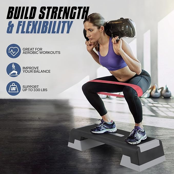 MADOG Aerobics Stepper Platform with 4/6/8 inch Height Stackable Risers