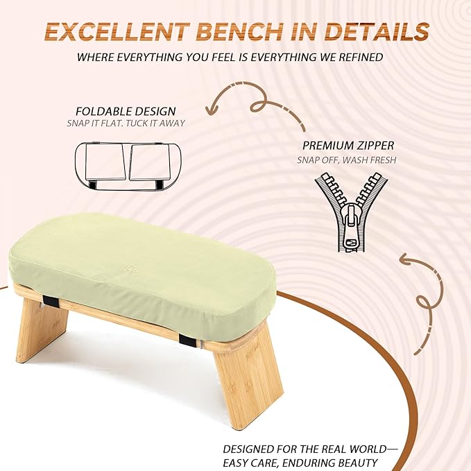 Meditation Bench, Bamboo Meditation Stool, Folding Kneeling Meditation Bench, Seiza Prayer Bench (Beige)
