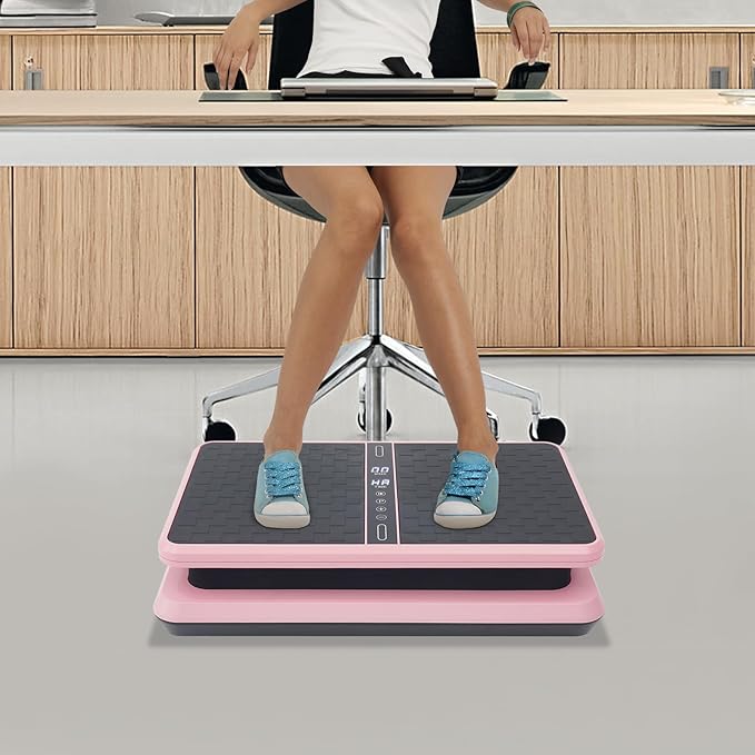 Vibration Plate Exercise Machine, 2 Resistance Bands Full-Body Workout Machine, 330LBS Load 200W Exercise Vibrating Platform, Dual Control Vibration Plate for Circulation, Pink