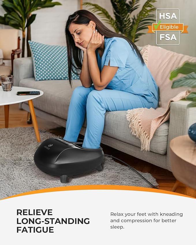 CooCoCo FSA Eligible Foot Massager with Heat, Upgrade ABS Feet Massager with Remote, Foot Massager for Neuropathy & Plantar Fasciitis, Foot Massage Machine with Base, Kneading Compression, Foot Warmer