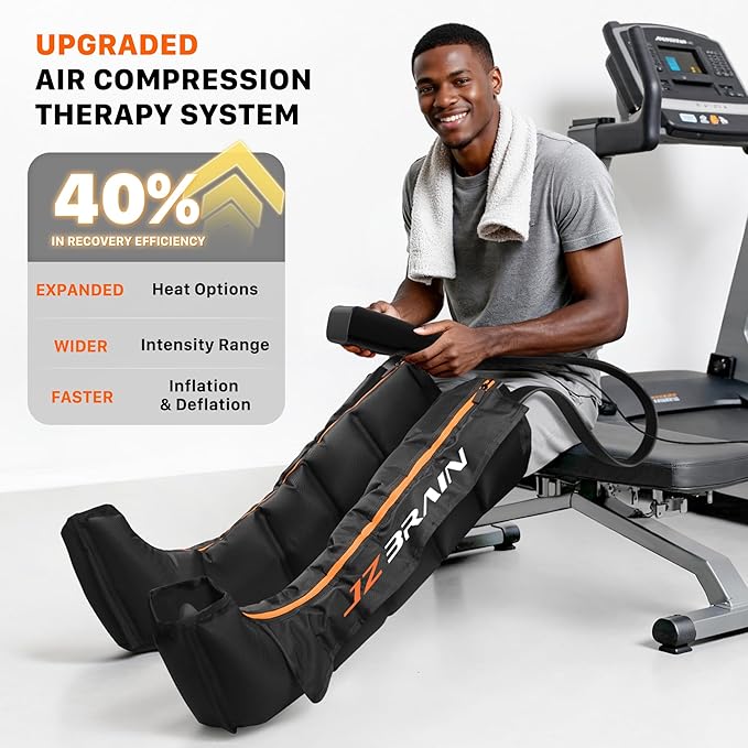Air Compression Leg Recovery Boots : Sequential Full Leg Compression Massager System for Muscle Relaxation & Relief - 11 Intensity 6 Modes 3 Heat for Athletes & Gym (Large)