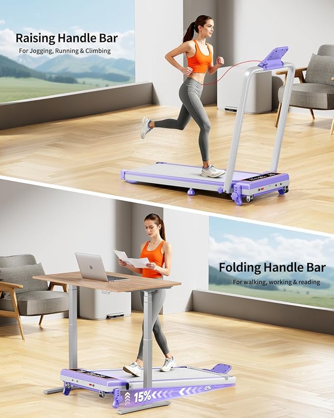 Folding Walking Pad with 15% Incline/RGB Light/Dual Screen Display, 3.5HP Treadmills for Home, Portable Walking Pad Treadmill with Handle Bar and 4 Adjustable Incline, 350lbs Capacity, Smart App