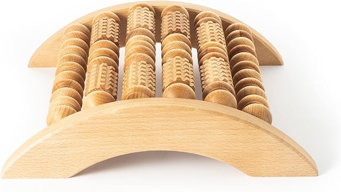 Tuuli Accessories - Wooden Foot Massager, Grooved Muscle Roller, Helps Ease Muscle Tension and Improve Blood Circulation, Natural Wood Therapy Massage Tools, 29 x 24.5 cm