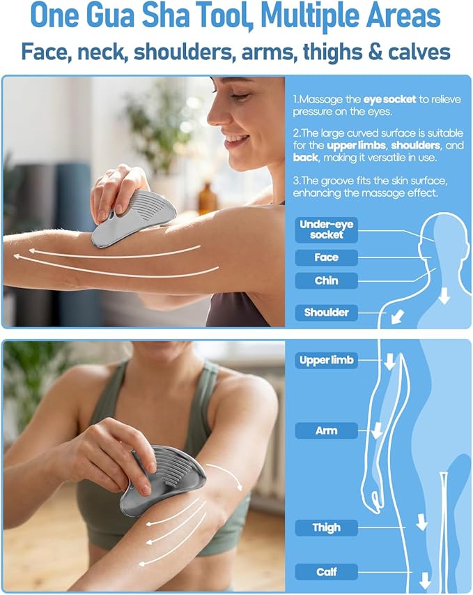 Amirce Non-Slip Grip Stainless Steel Gua Sha Tool for Face, Ribbed Facial Guasha Massage Tool, Cooling Metal Face Massager Scraper for Jawline Sculpting Cheeks & Chin Present for Women Moms