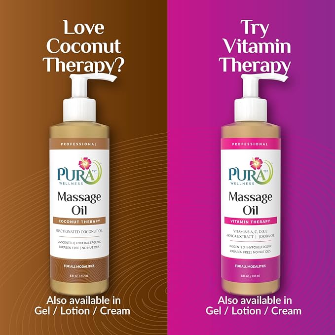 Coconut Therapy 8 Fl oz Massage Oil, Coconut Oil, Professional, Massage Therapy, Deep Tissue, Unscented, Natural Ingredients, Skin Hydrating, Moisturizing, Muscle Relief, for Bruising