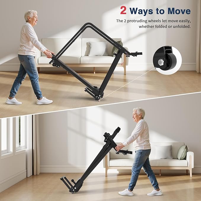 Redliro Walking Treadmill for Seniors - Foldable Senior Treadmill with 0%-2% Incline, Long Handrails - 300 lbs Capacity Home Recovery Fitness Exercise Machine for Elder, Mute & Qucik Speed Button