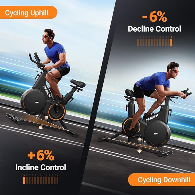 Merach Magnetic Exercise Bike, Heavy Duty Stationary Bike with Automated Resistance, 350 Lbs Weight Capacity, Low Noise Indoor Workout Bike for Home Gym with Self-Developed App