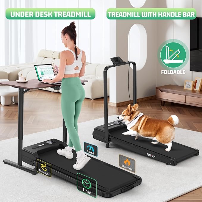 FUNMILY Upgrade Walking Pad Folding Treadmill with 12%/15% & Handle Bar, 3.5HP Foldable Under Desk Compact Treadmills for Home/Office/Gym, 400+lb Capacity, Shock Absorption