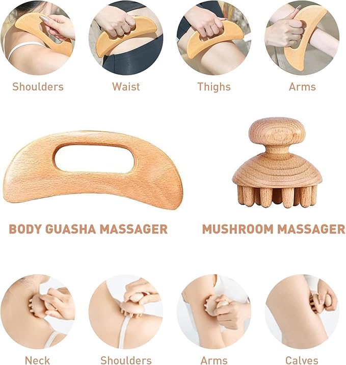 Wood Therapy Massage Tools 4-in-1 Lymphatic Drainage Massage Maderoterapia Kit Wooden Massager Body Sculpting Tools for Muscle Pain Relief, Anti-Cellulite Body Shaping