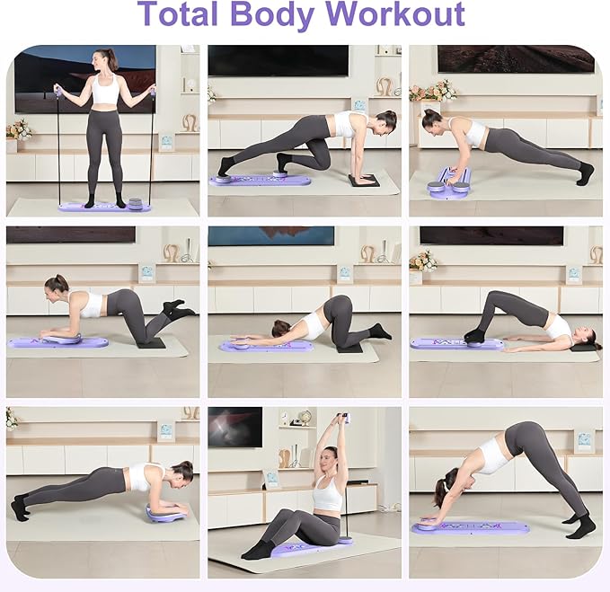 Pilates Board, Foldable Pilates Reformer, Multi-Purpose Pilates Board for Home Workout, Portable Pilates Equipment for Full Body Workout, Fitness, Exercise, Violet Grey