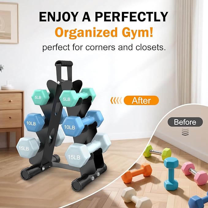 AmazeFan 5 Tier | 3-Tier Dumbbell Rack Stand Only, A-Frame Design Weight Rack with Handle, Weights Metal Strength Training Dumbbells Storage Rack for Home Gym Space Saver (Dumbells not Included)