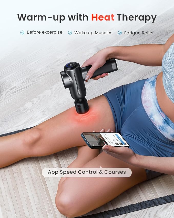 RENPHO Massage Gun with Heat and Cold, Portable Percussion Muscle Deep Tissue Massager with Charging Stand, Active+ Thermacool Deluxe