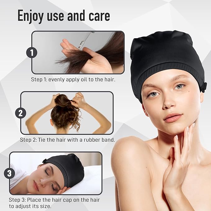 Castor Oil Pack Wrap for Head,Elastic and Reusable Castor Oil Pack Hat Organic Cotton for Women Sleeping,Double Waterproof Layers for Thinning, Balding, Dry and Damaged Hair M(Oil Not Included)