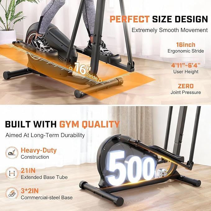 ANCHEER Elliptical Exercise Machine, Elliptical Trainer for Home Gym, Exercise Equipment 500Lbs Max Weight, Ultra-Silent Elliptical Machine, with Smooth 14 Resistance Levels Pulse Rate Grips