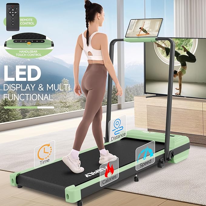 FUNMILY Upgrade Walking Pad Folding Treadmill with 12%/15% & Handle Bar, 3.5HP Foldable Under Desk Compact Treadmills for Home/Office/Gym, 400+lb Capacity, Shock Absorption