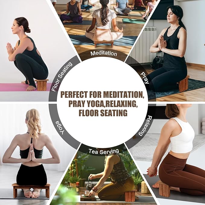 Folding Yoga Meditation Bench - Yoga Kneeling Bench for Adult, Wooden Zen Meditation Stool Kneeling Bench for Yoga Practice (Dark Brown)