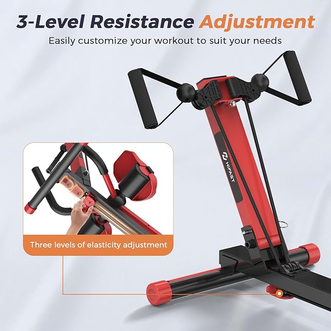 Ab Machine and Rowing Machine, 4 in 1 Rowing Machines for Home with 3 Levels of Workout Resistance, Quiet & Foldable Rower Machine with 3 Adjustable Handle Heights & LCD Monitor, Row Machine for Home