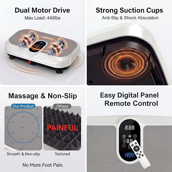 Vibration Plate Exercise Machine for Lymphatic Drainage & Weight Loss, Heated Vibrating Platform Full Body Workout Equipment, 440lb Capacity Home Gym Shaker Board with Bluetooth & Resistance Bands