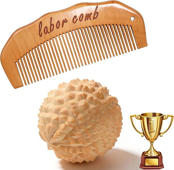 Bamboo Labor Comb Massage Ball Set for Labor Pain,Wooden Birthing Comb Perennial Massage Tool for Pregnancy,Postpartum Essentials Kit for New Mom,Labor and Delivery Essentials