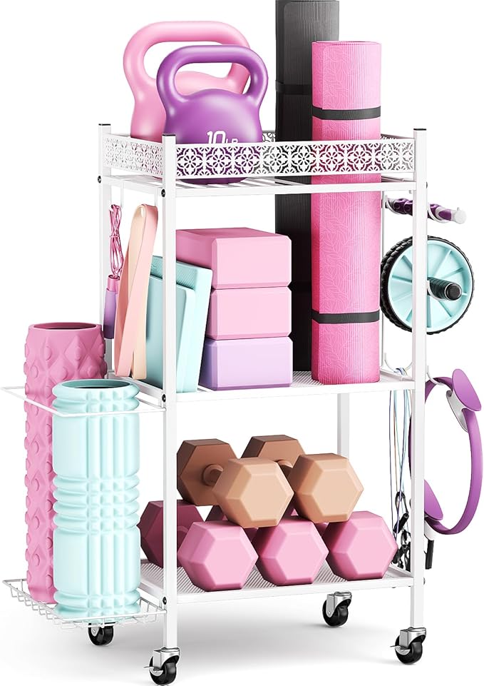 Yoga Mat Storage Rack, Home Gym Storage Rack, VOPEAK Workout Storage for Yoga Mat, Foam Roller, Gym Organizer Gym Equipment Storage for Home Exercise and Fitness Gear