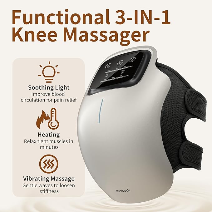 Nekteck Knee Massager, Cordless Knee Massage for Pain Relief with 3 Heating Levels & Vibration Modes, Smart Knee Massage with Heat, Gentle Lights, FSA Eligible Ideal Gifts for Men Women Him Her