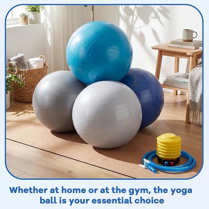 Leyndo 4 Pcs 26 Inch Yoga Exercise Ball Pilates Pregnancy Birthing Fitness Ball with Quick Pump Anti Burst for Improved Posture, Balance, Yoga, Pilates, Training