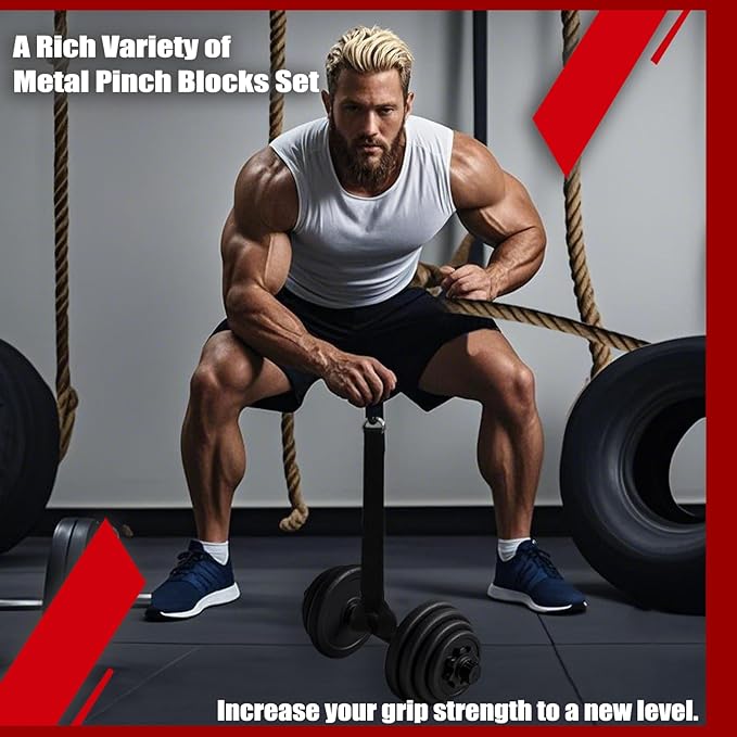Iron Pinch Block Grip Strength Set with Loading Pin Workout Rock Climbing Power Finger Forearm Hand Strength Training Strengthener Equipment for Home Gym