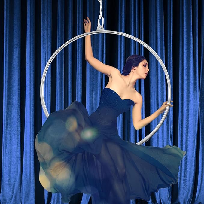 Aerial Hoop Stainless Steel 85/90 CM Lyra Hoop with Rigging Hardware Kit Professional Yoga Aerial Lyra Hoop Set for Fitness, Dance, Performance, 115kg/253lbs Capacity (90cm/35.43inch)
