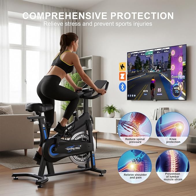 Exercise Bikes for Home,Spin Bike with Adjustable Magnetic,Brake Pad Resistance Silent Belt Drive,350lbs/300lbs Weight Capacity &Upgraded Version Seat for Home Cardio&Weight Loss(QM-530W)